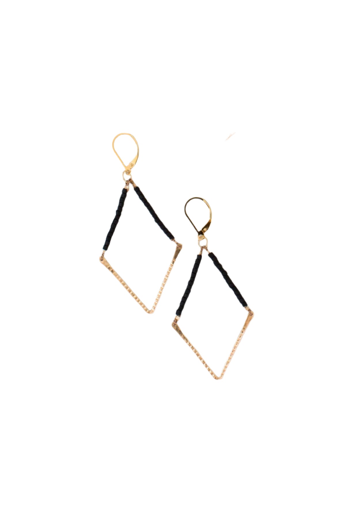 Small Beaded V Earrings Black