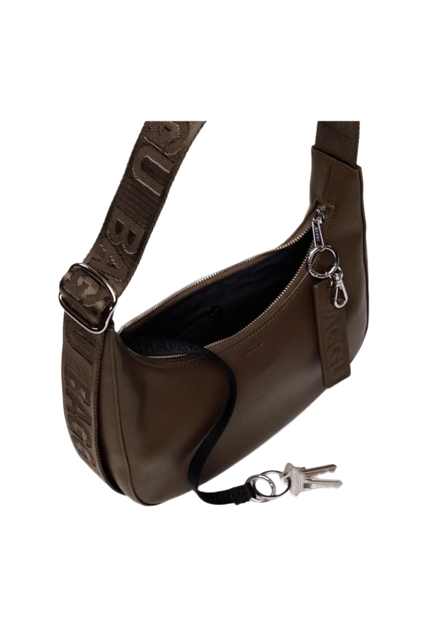 Small Recycled Leather Crescent Bag Brown