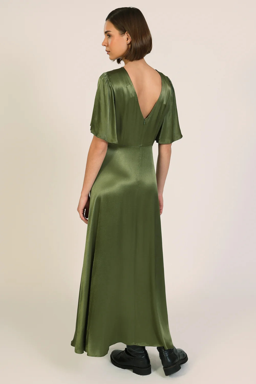 Rene Trumpet Sleeve Satin Dress