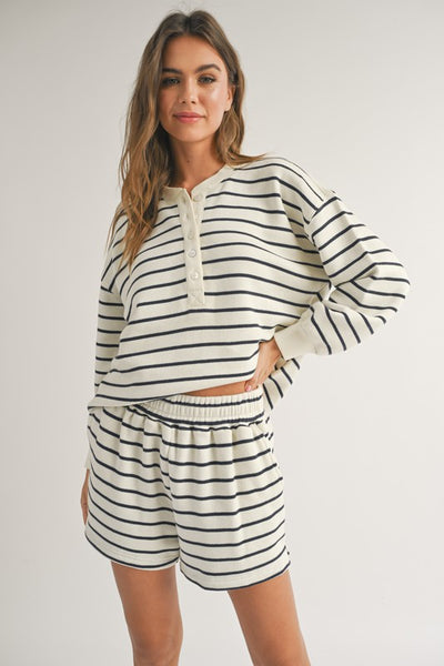 Striped Terry Half Button Top