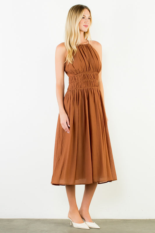 Sleeveless Crinkle Midi Dress