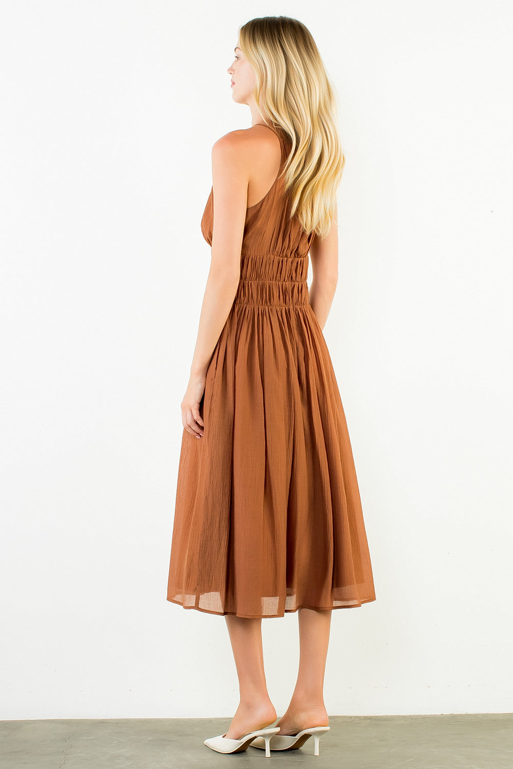 Sleeveless Crinkle Midi Dress