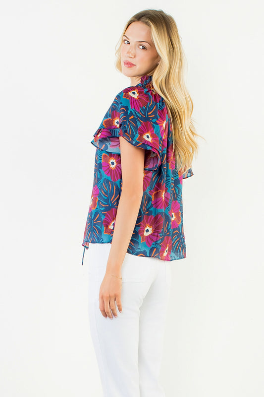 Flutter Floral Tie Front Top