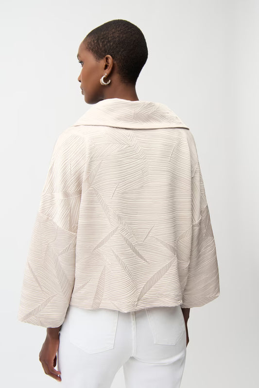 Textured Pleat Fold-Collar Jacket