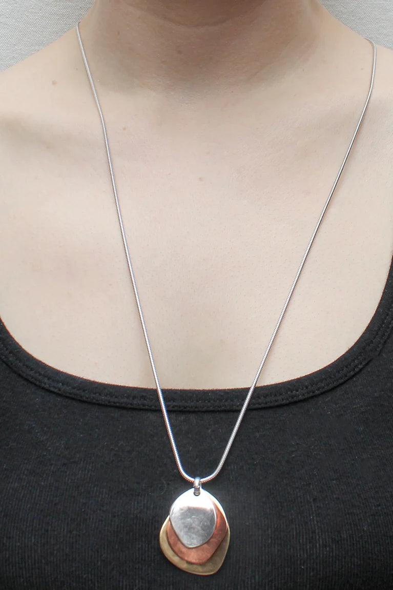 Three Hammered Petals Long Necklace