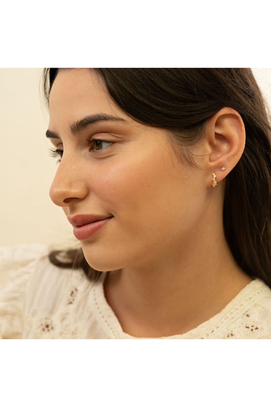 Tiny Flower and Cz Huggie Hoops