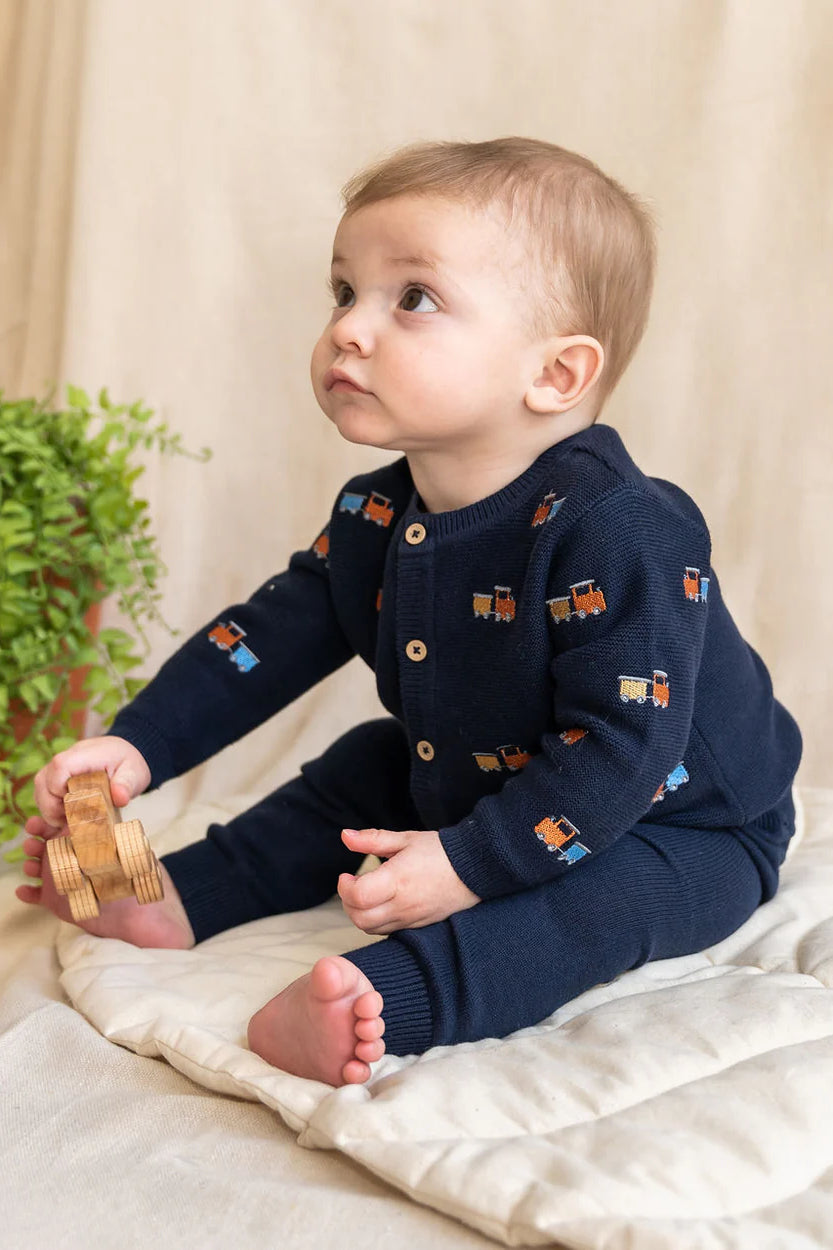 Train Embroidered Baby Cardigan