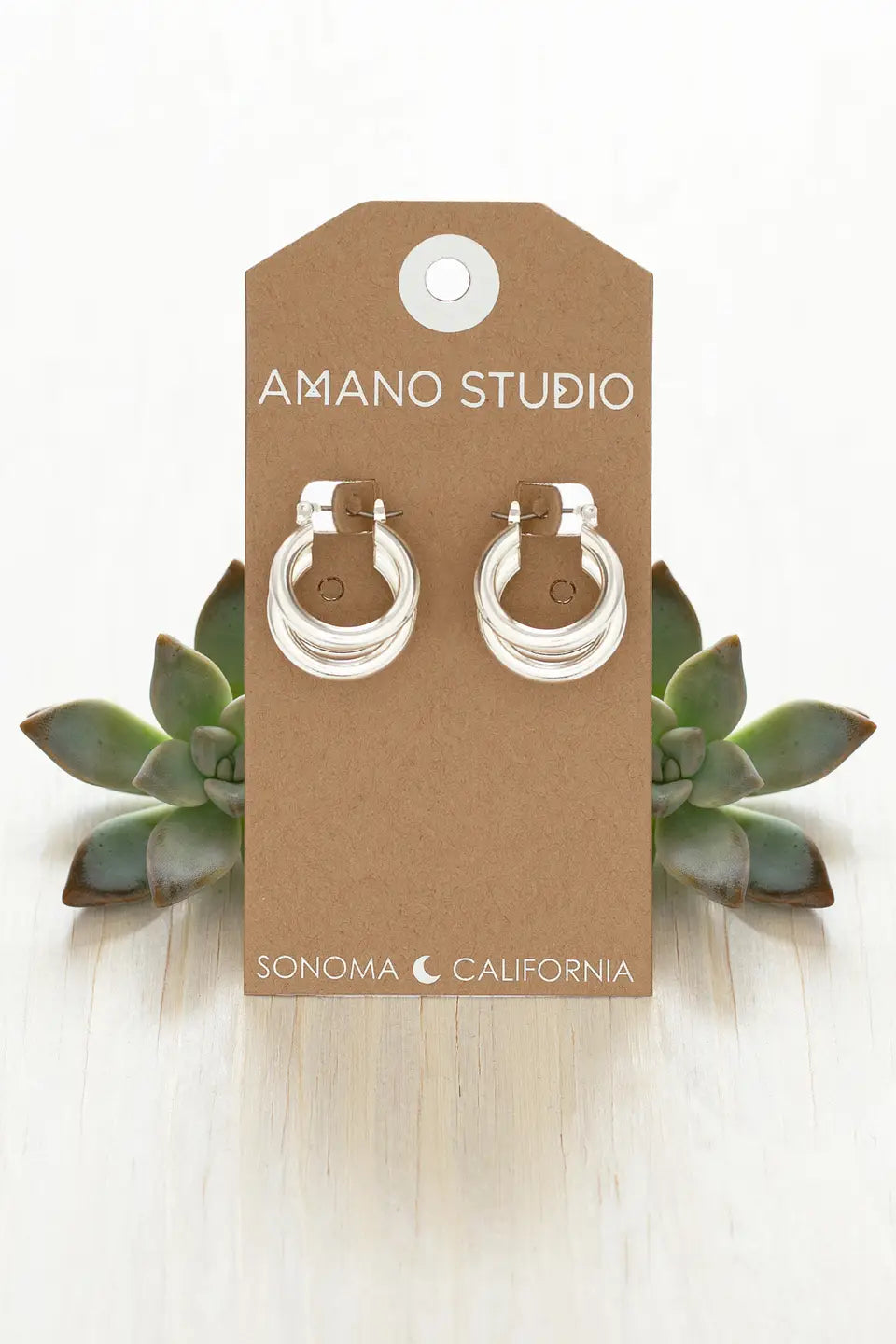 Vintage Style Triple Hoop Earring Silver