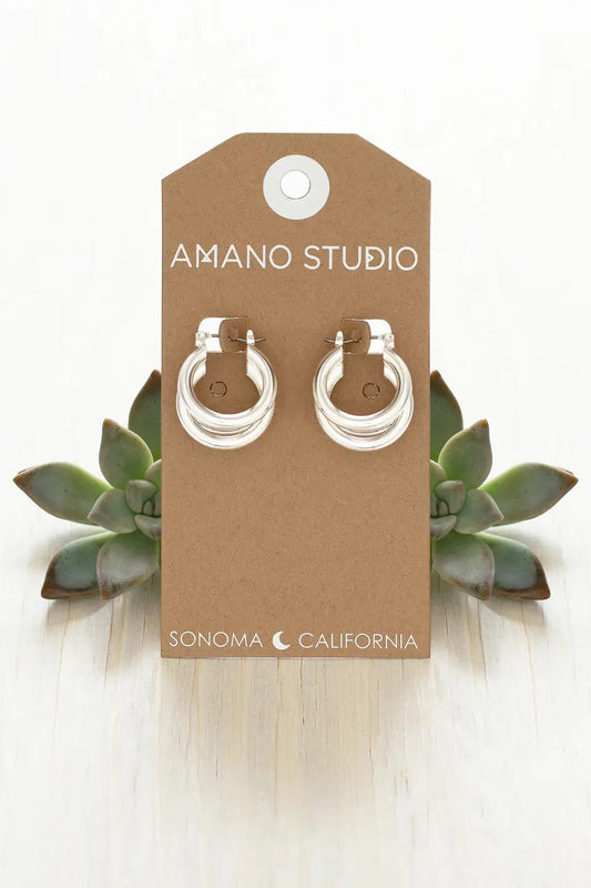 Vintage Style Triple Hoop Earring Silver