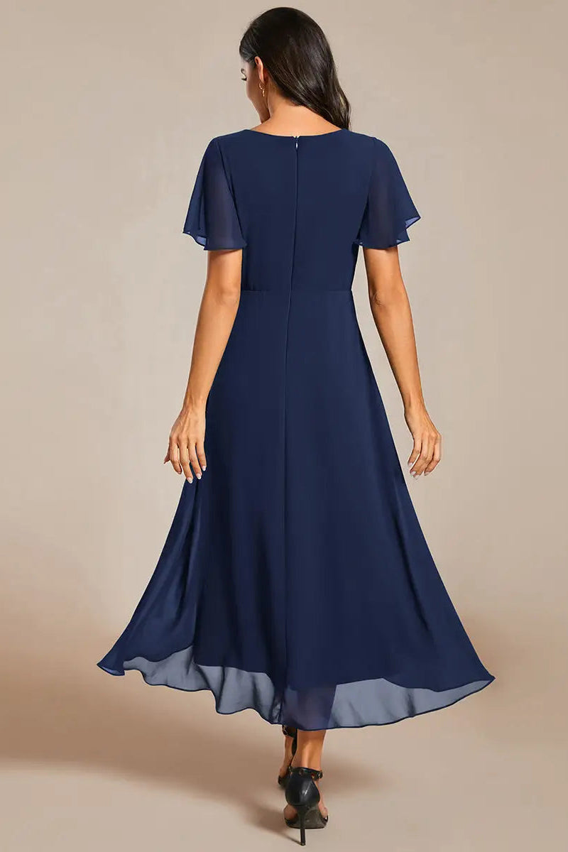 V-Neck Chiffon Midi Dress