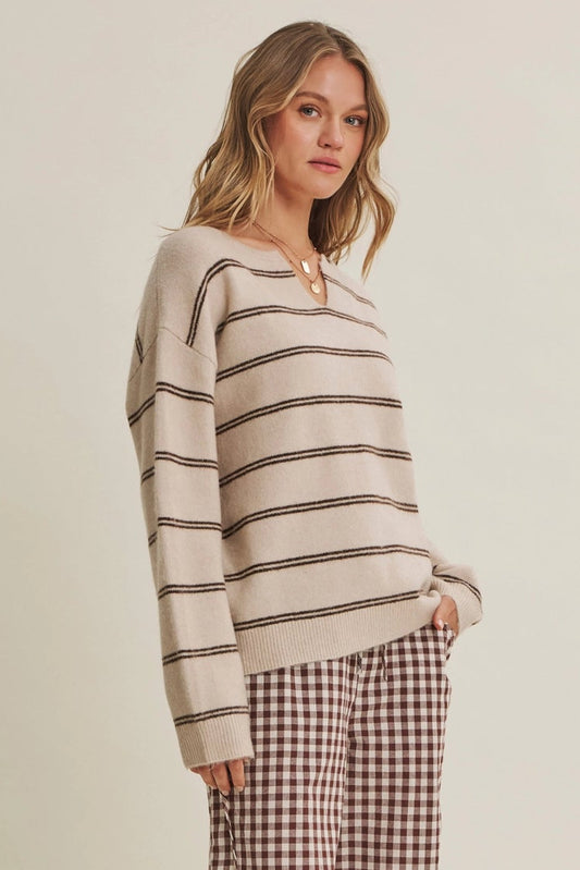 Split Neck Stripe Sweater