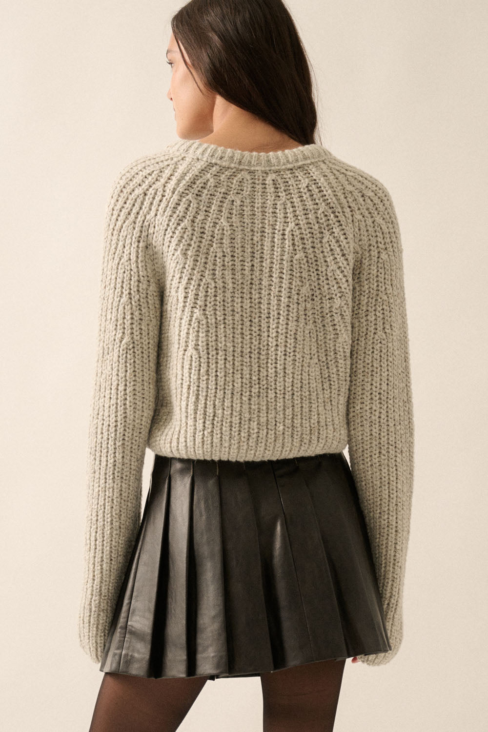 Button-Front Ribbed-Knit Cardigan