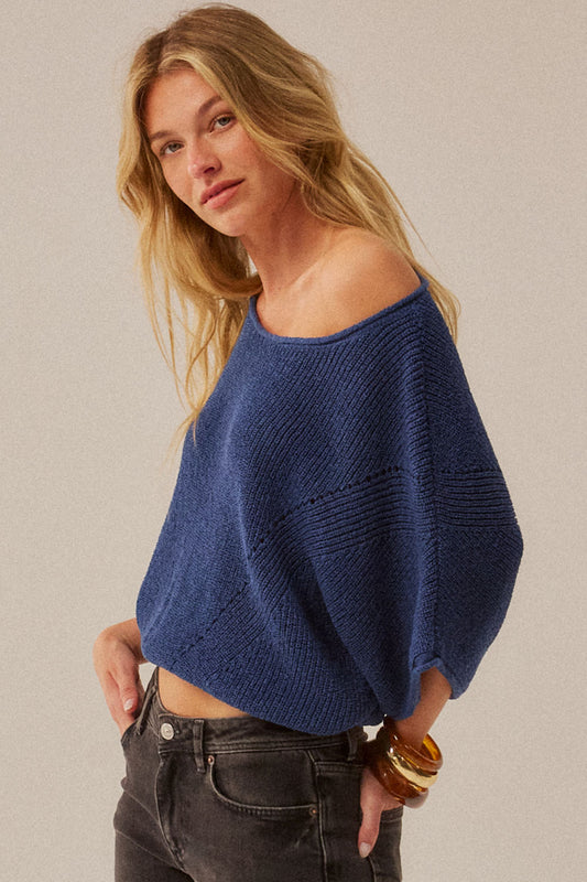 Short Sleeve Pointelle Ribbed Sweater