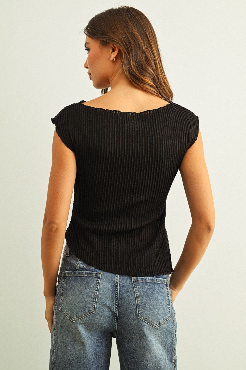 Crinkled Fabric Cap Sleeve Top