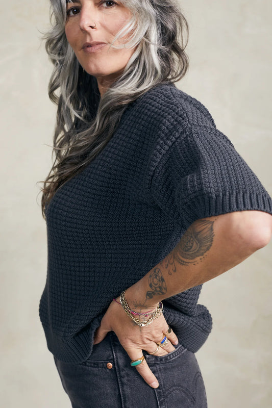 Cody Waffle Sweater Tee Charcoal