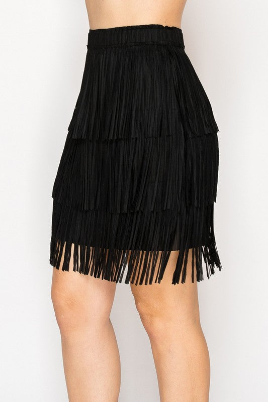 Short Fringe Skirt Black