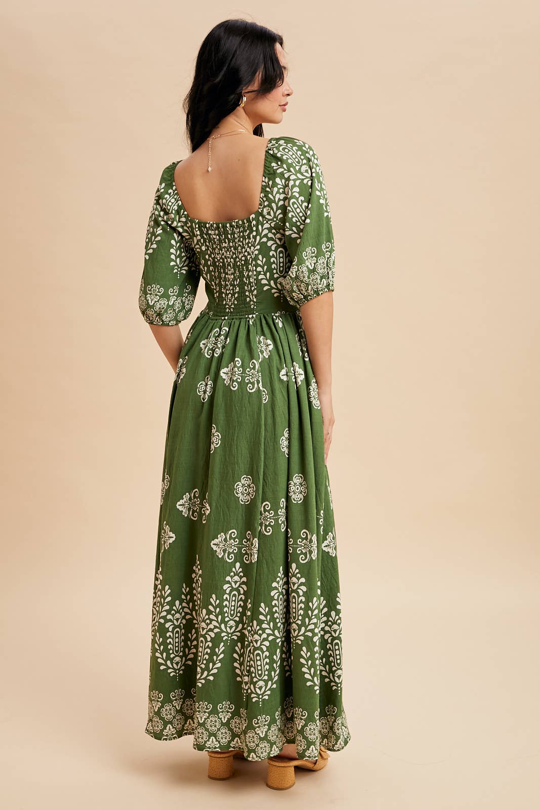 Border Print Square Neckline Dress