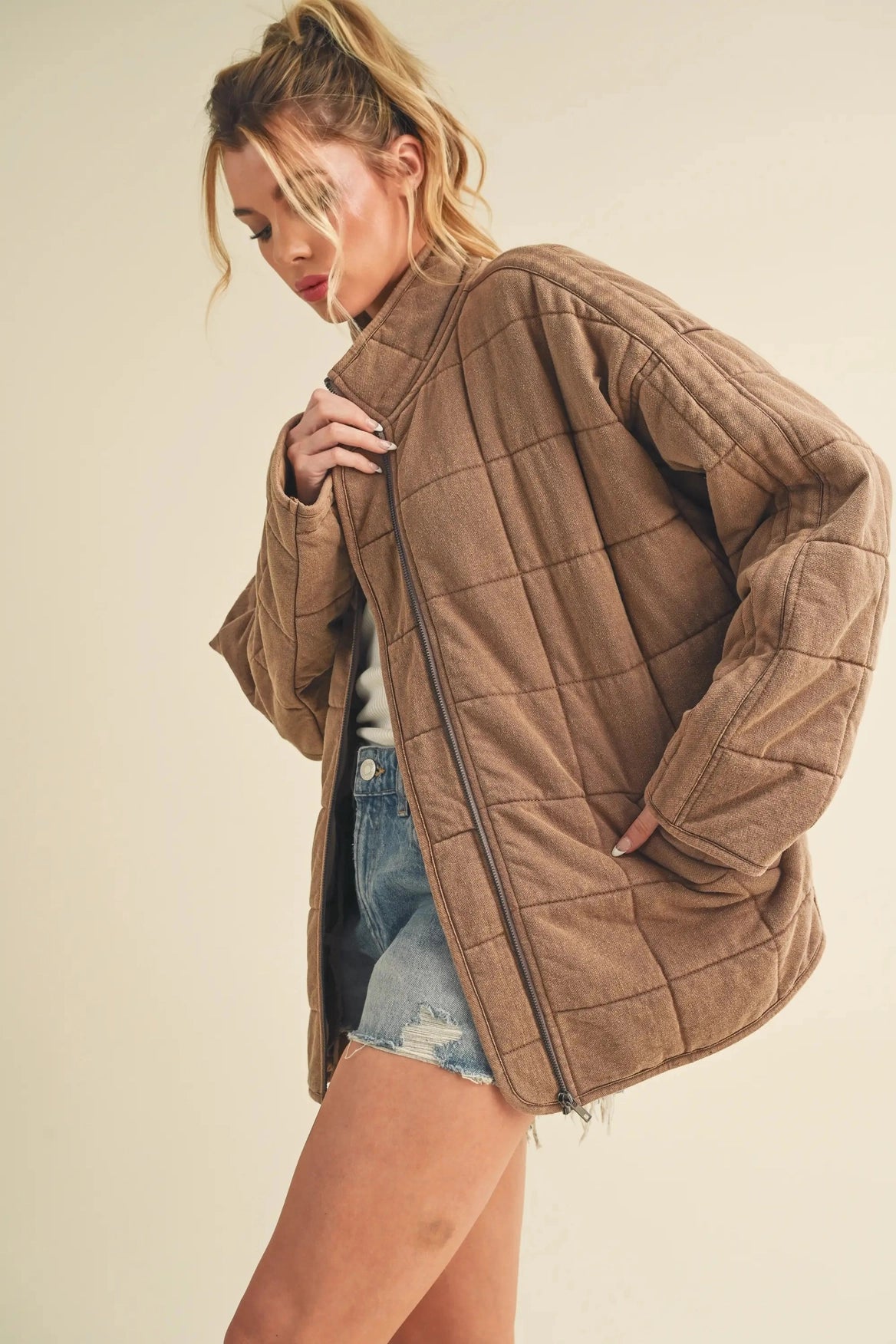 Dixie Oversize Quilted Jacket Brown