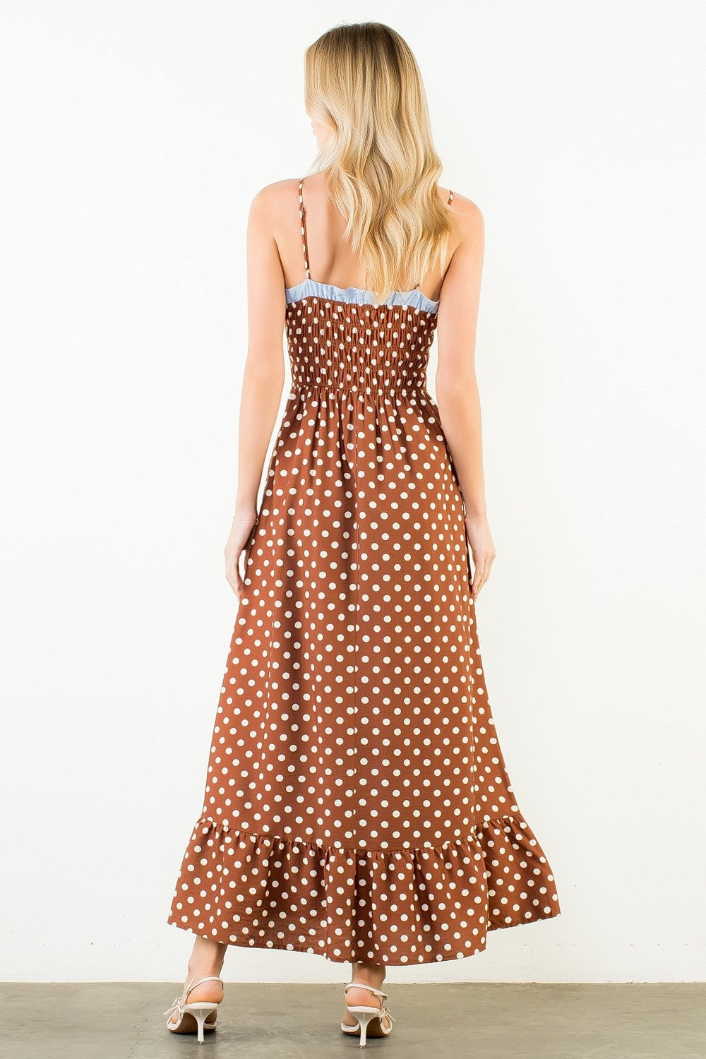 Polka Dot Smocked Maxi Dress