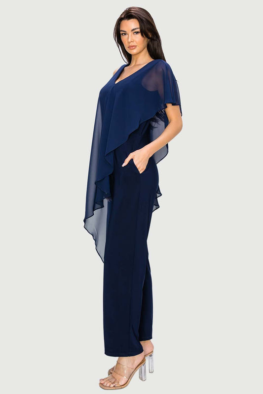 Sleeveless Jumpsuit with Asymmetrical Overlay