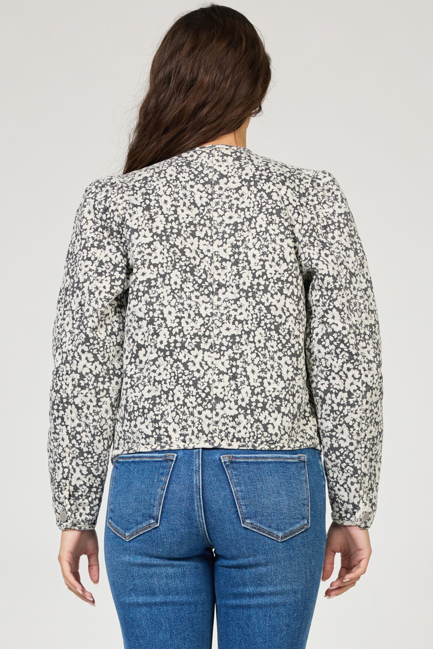 Kit Collarless Quilted Jacket Black Pansey