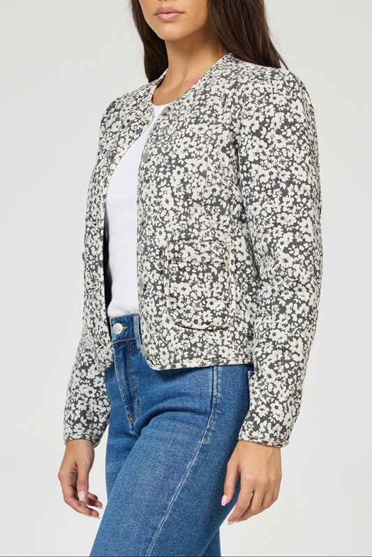 Kit Collarless Quilted Jacket Black Pansey