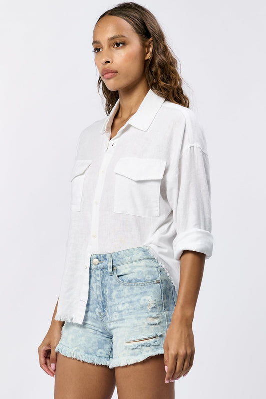 Adrianna Frayed Hem Linen Shirt