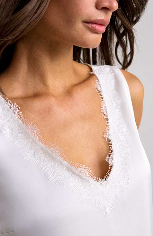 Woven Tank with Lace Trim