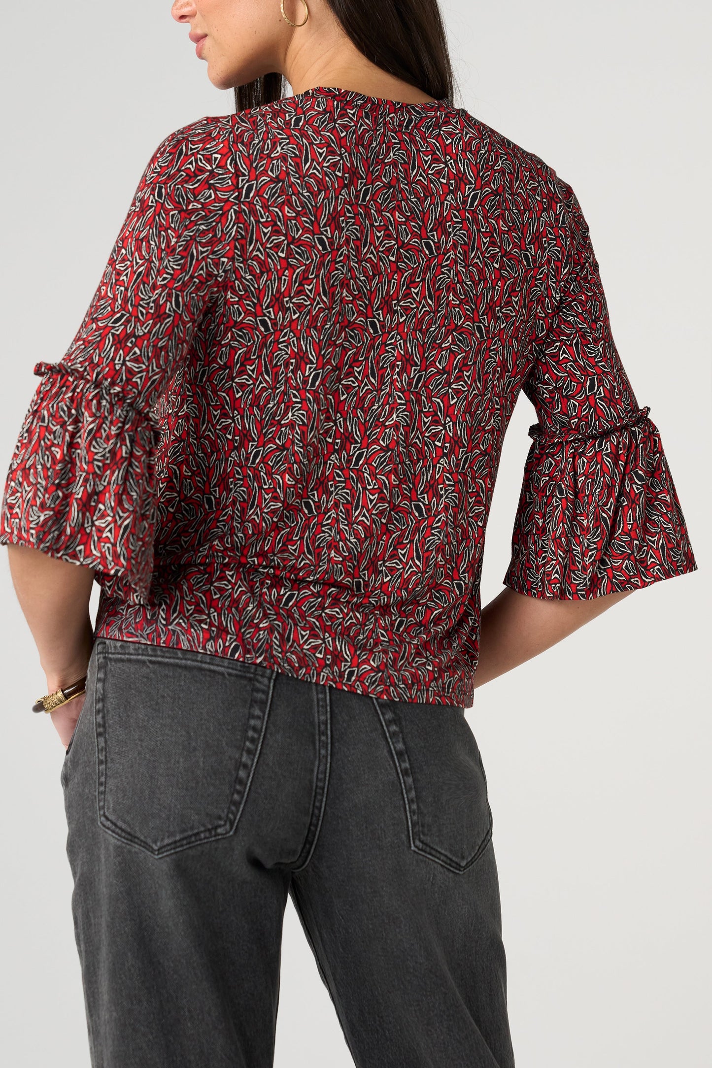Jewel Neck Flared Half Sleeve Top