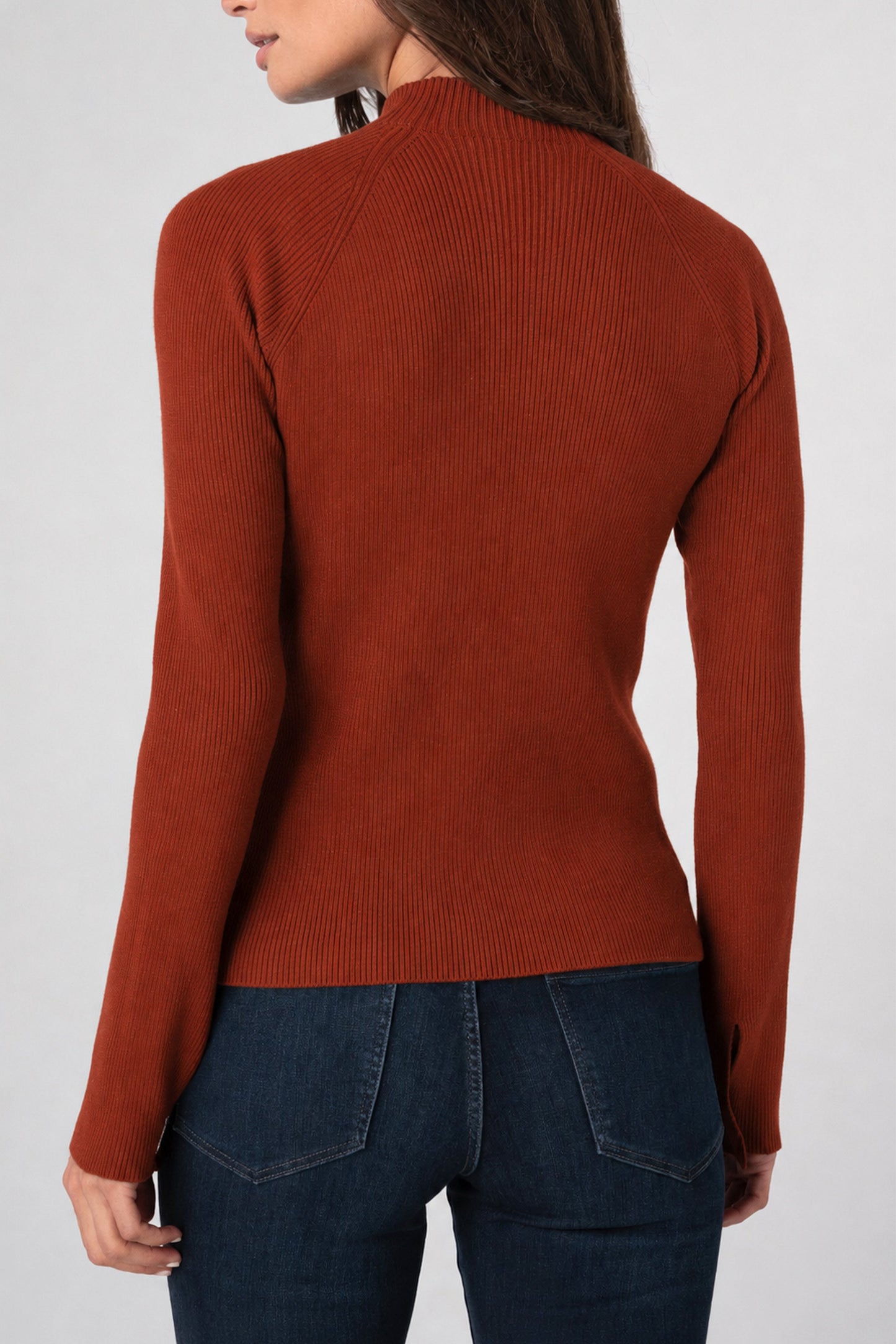 Ribbed Mock Neck Sweater Auburn Rust