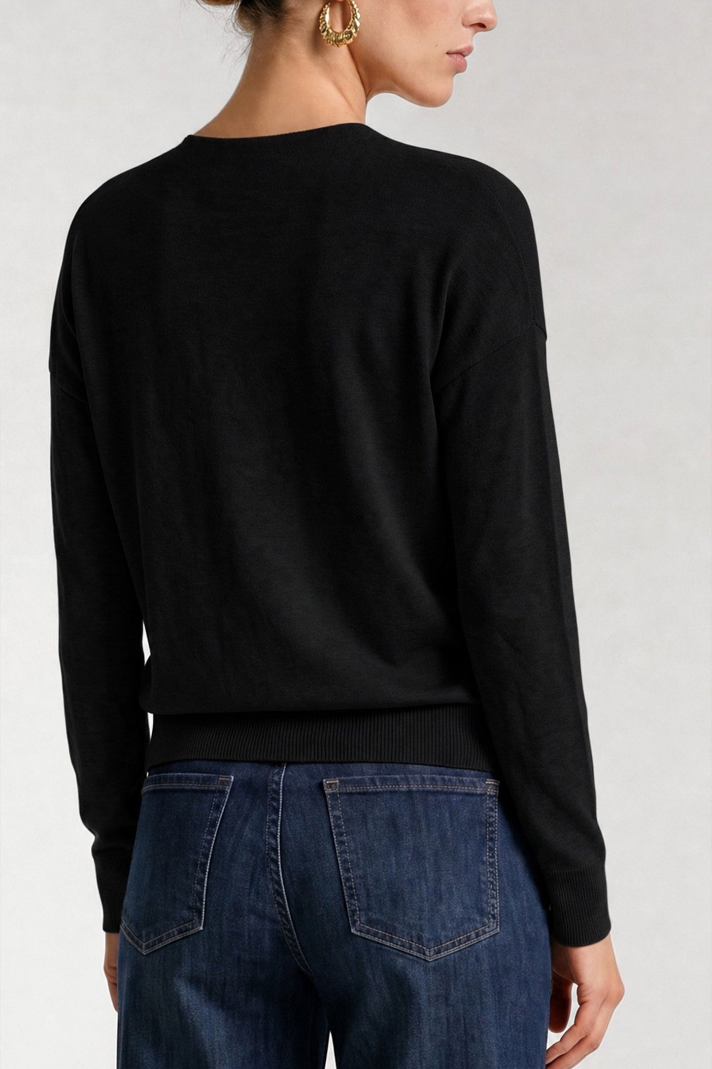 Drape Neck Woven Sweater Hybrid Black