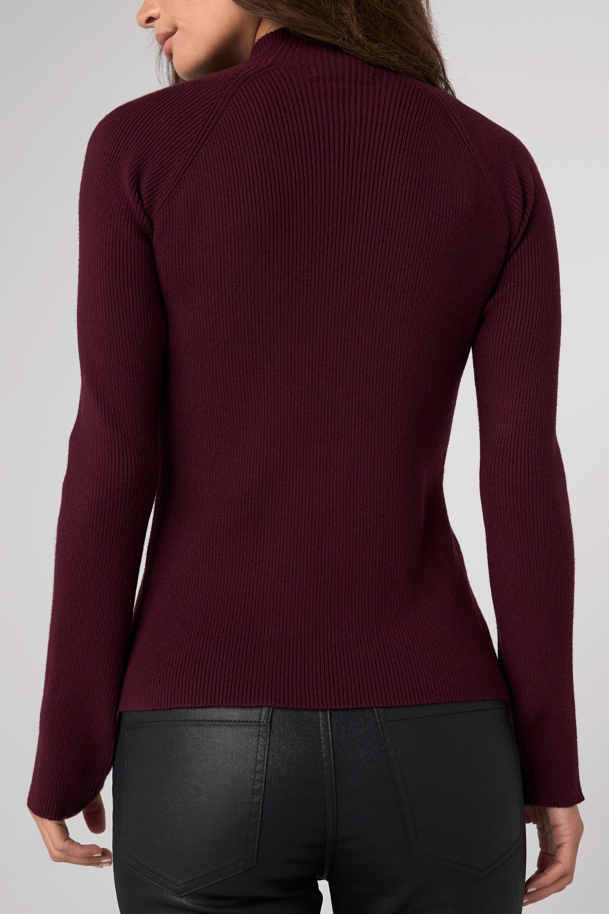 Ribbed Mock Neck Sweater Dark Oxblood