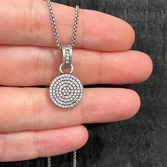 Silver Pave Disc Necklace