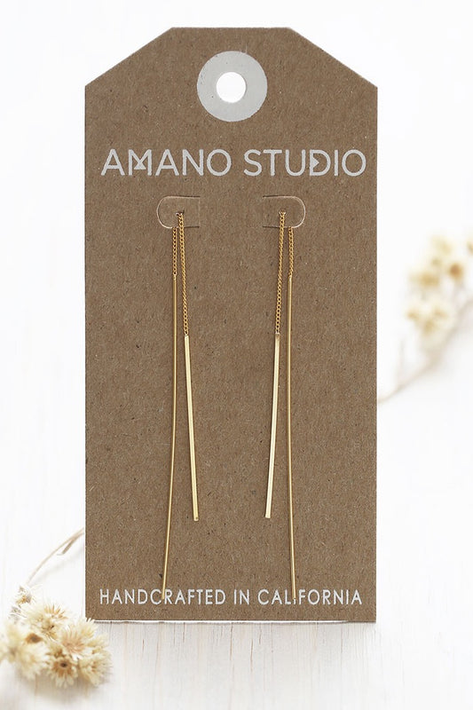 Gold Needle and Thread Earrings