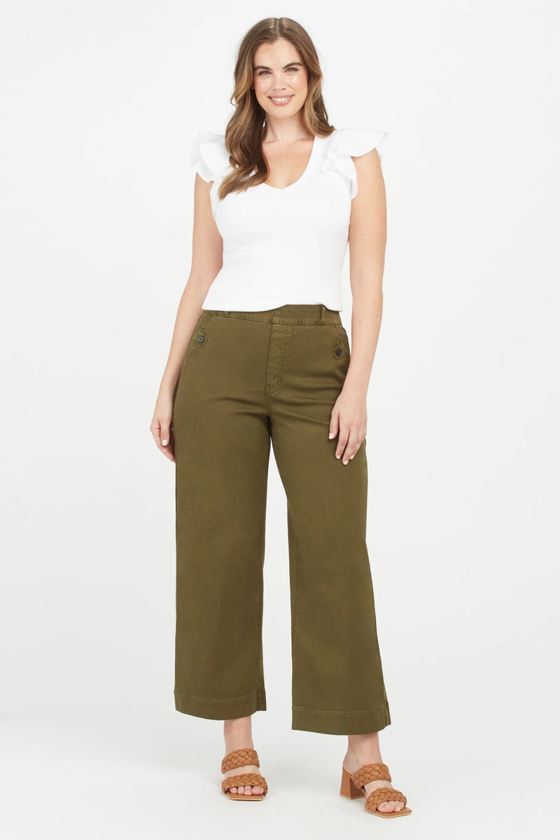 Spanx Stretch Twill Cropped Wide Leg Pant in Natural