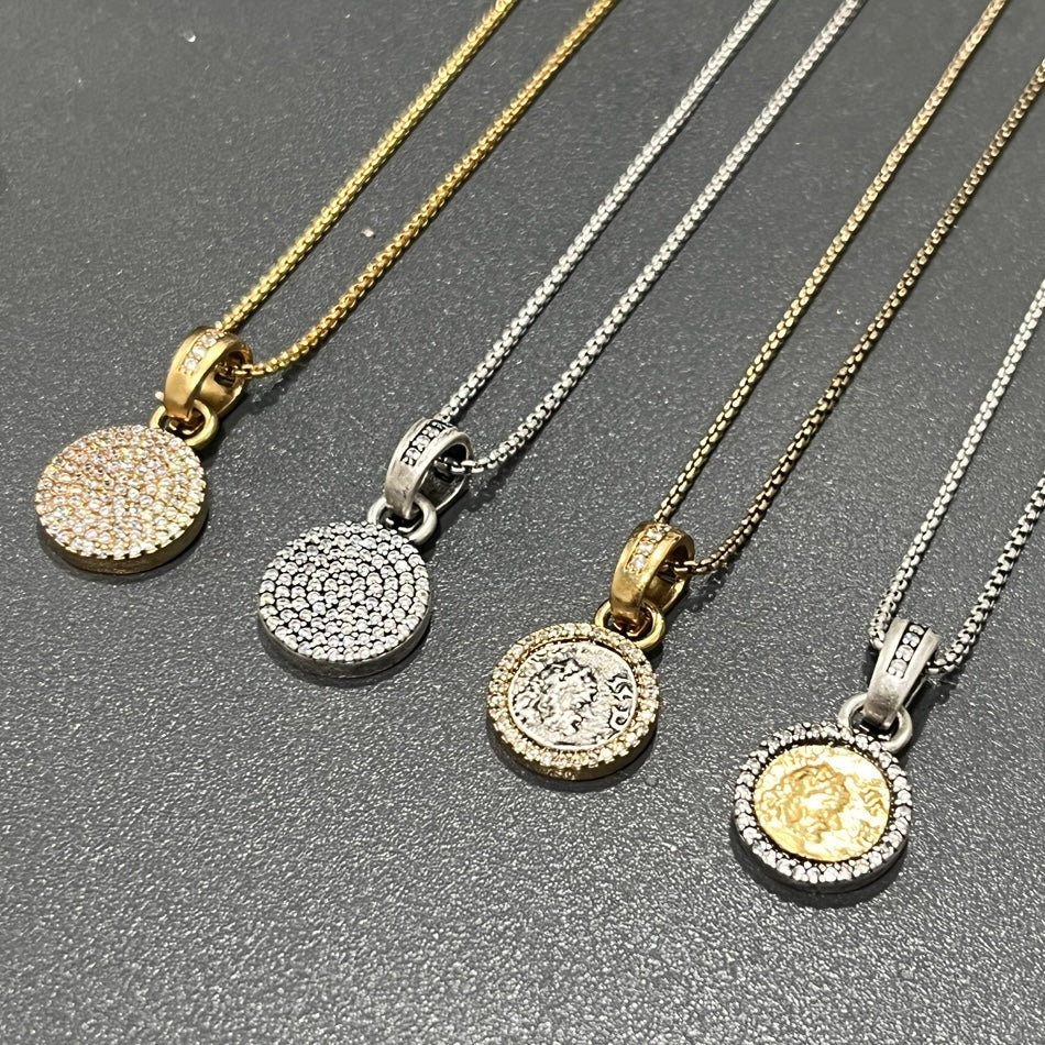 Silver Pave Disc Necklace