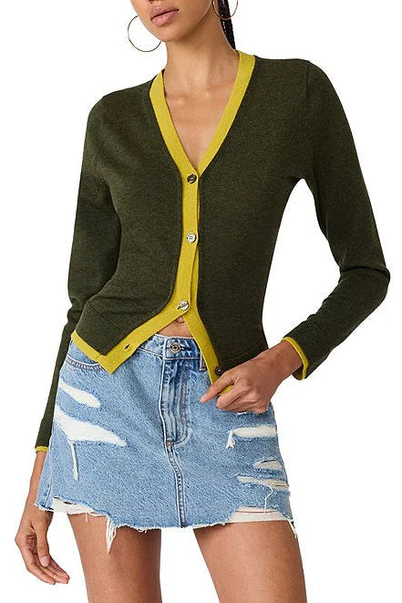Arwen Contrast Ribbed V-Neck Cardigan
