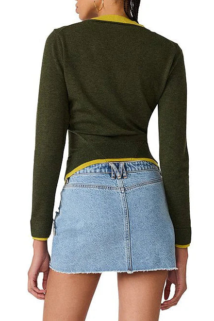 Arwen Contrast Ribbed V-Neck Cardigan