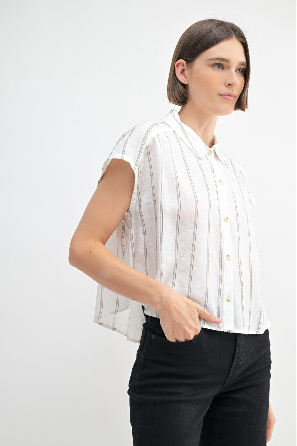Stripe Dolman Sleeve Button Down Shirt