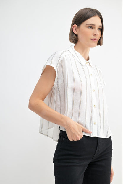 Stripe Dolman Sleeve Button Down Shirt