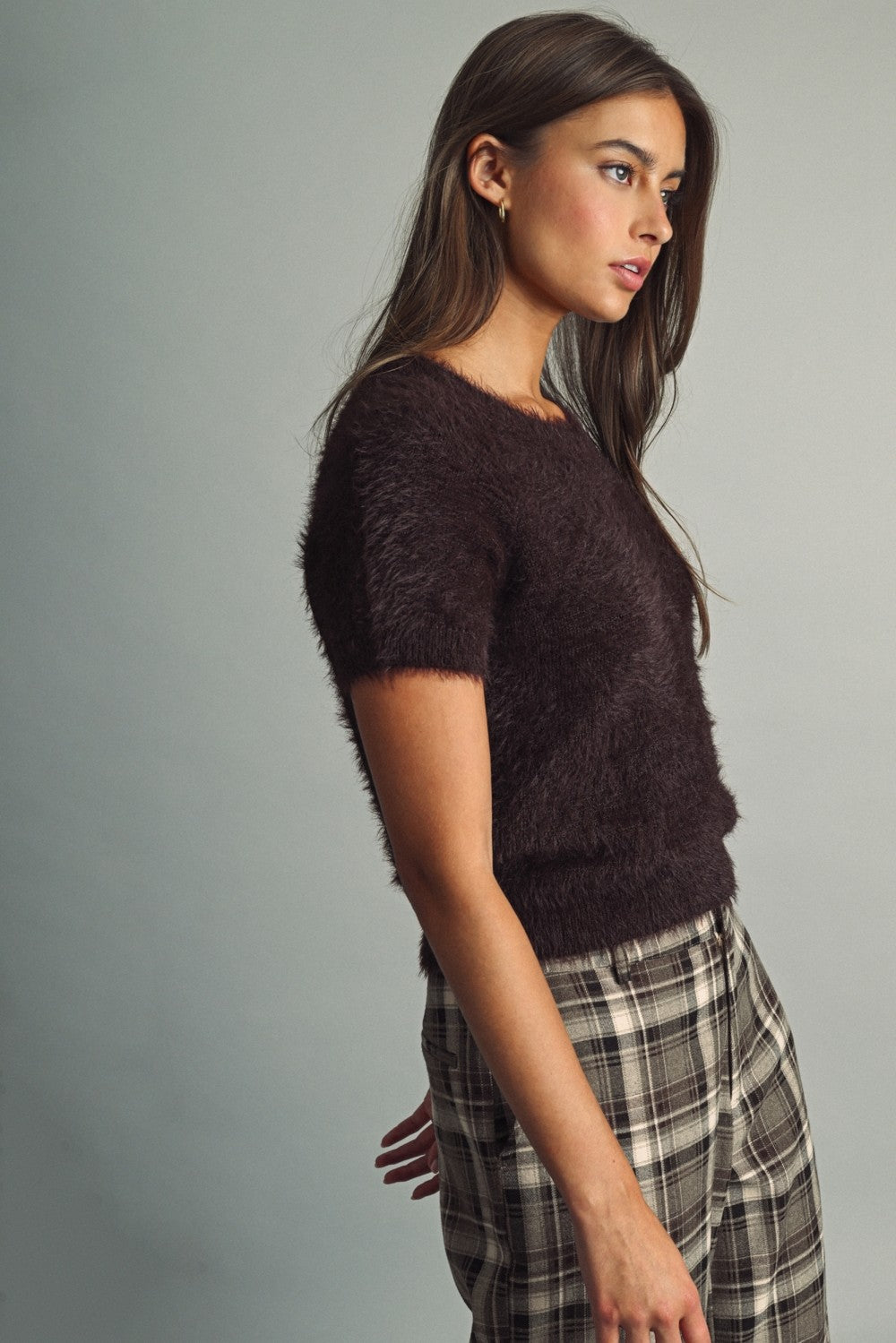 Faux Fur Short Sleeve Sweater Choco