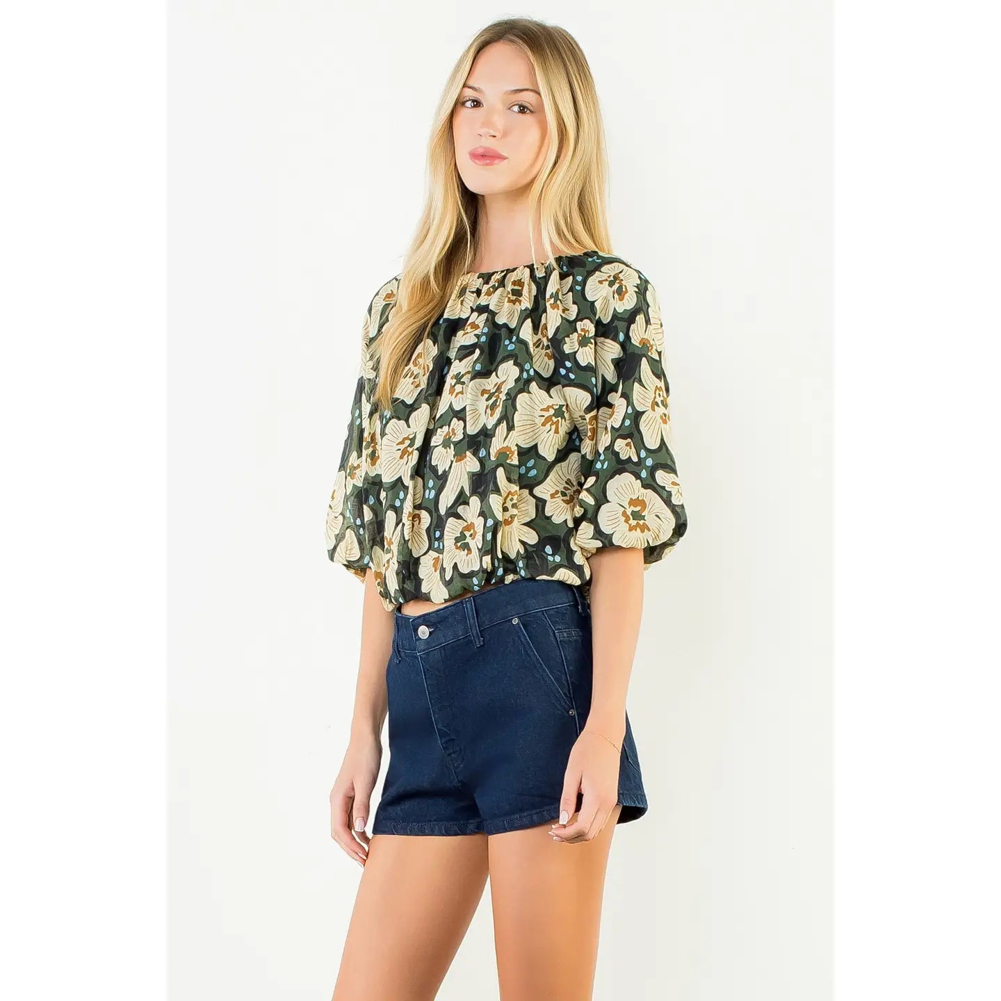 Floral Cinched Waist Top