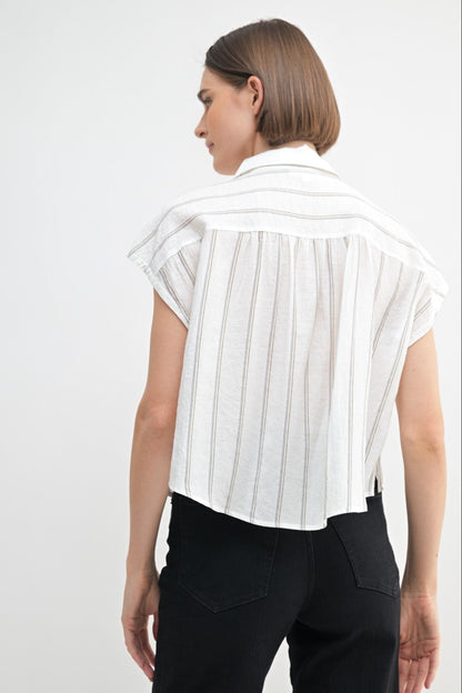 Stripe Dolman Sleeve Button Down Shirt