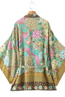 Boho Peacock Print Tie-Waist Kimono