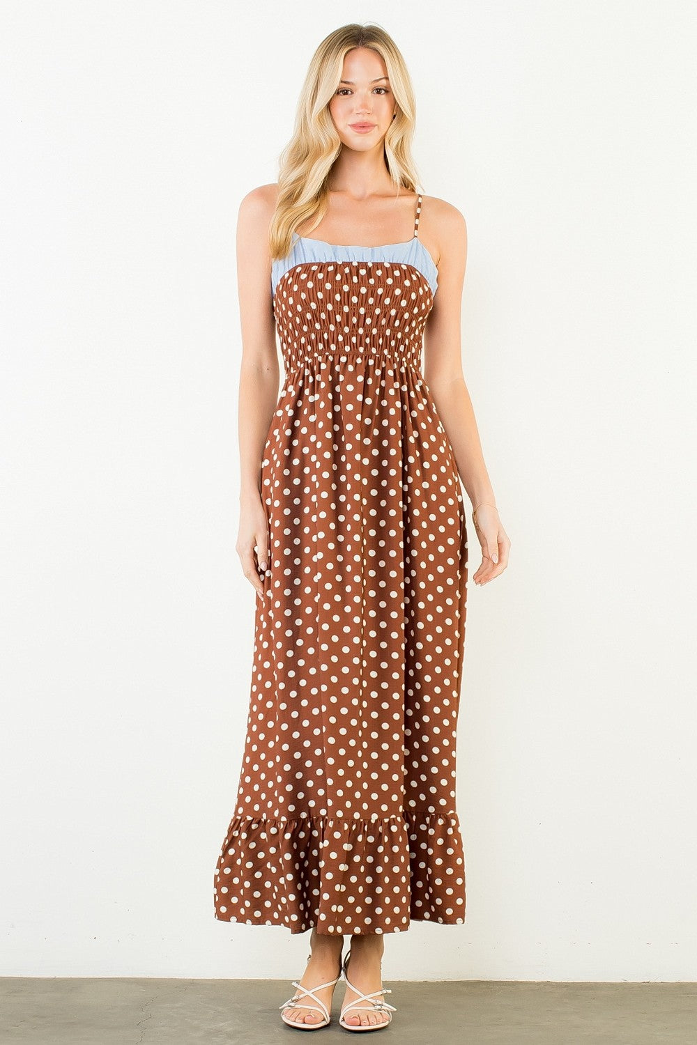 Polka Dot Smocked Maxi Dress