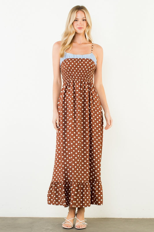 Polka Dot Smocked Maxi Dress