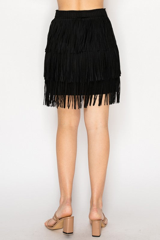 Short Fringe Skirt Black
