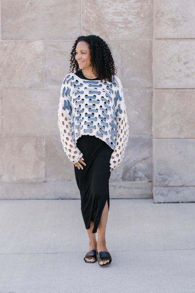 Lenora Recycled Denim and Knit Sweater