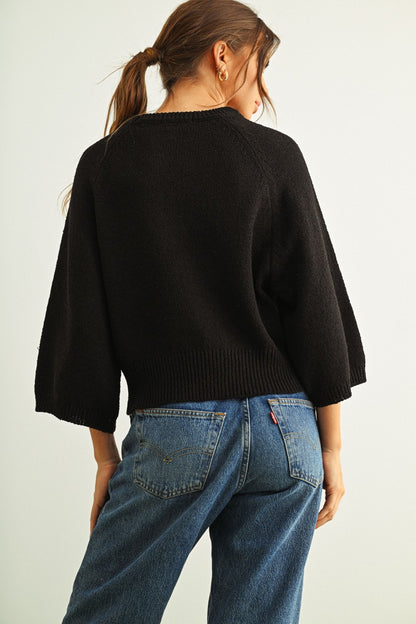 Round Neck 3/4 Sleeve Sweater Black