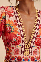 Tropical Print V-Neck Maxi Dress